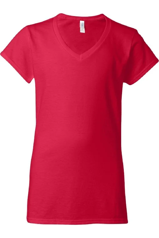 Gildan Softstyle Womens V-Neck T-Shirt Welt Pockets Slit Pockets
