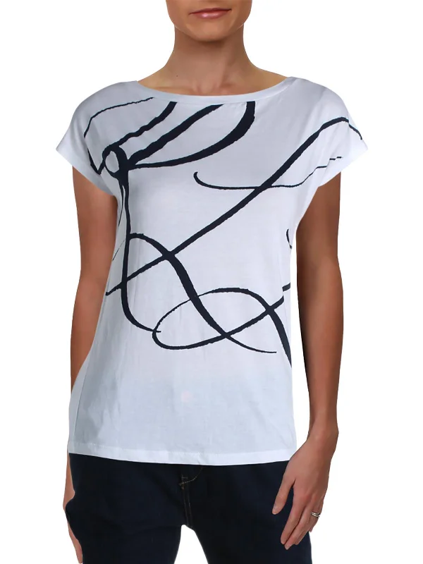 Grieta Womens Graphic Short Sleeve T-Shirt Terry Blend Velvet Blend Canvas Blend