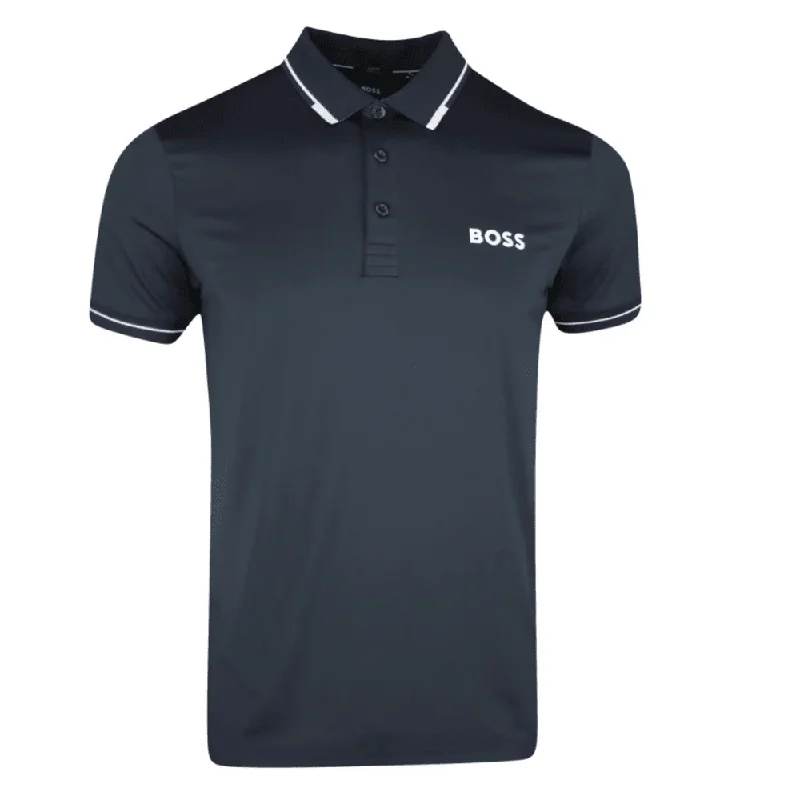 Hugo Boss Paule Pro Navy Blue Performance Quick Dry Short Sleeve Polo T-Shirt Seamless Knitted Crochet
