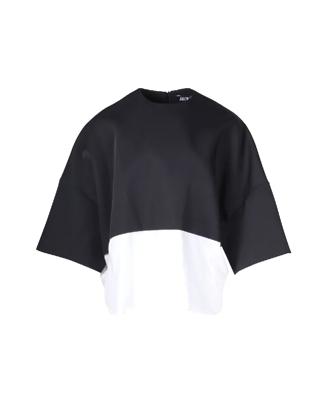 Jacquemus Le T-shirt Chemise Colorblock T-shirt in Navy Blue Cotton Collared Crew Neck Turtle Neck