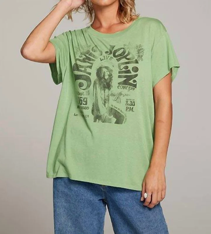 Janis Joplin Hollywood Bowl Tee In Piquant Green Fleece Fabric Down Fabric Feather Fabric