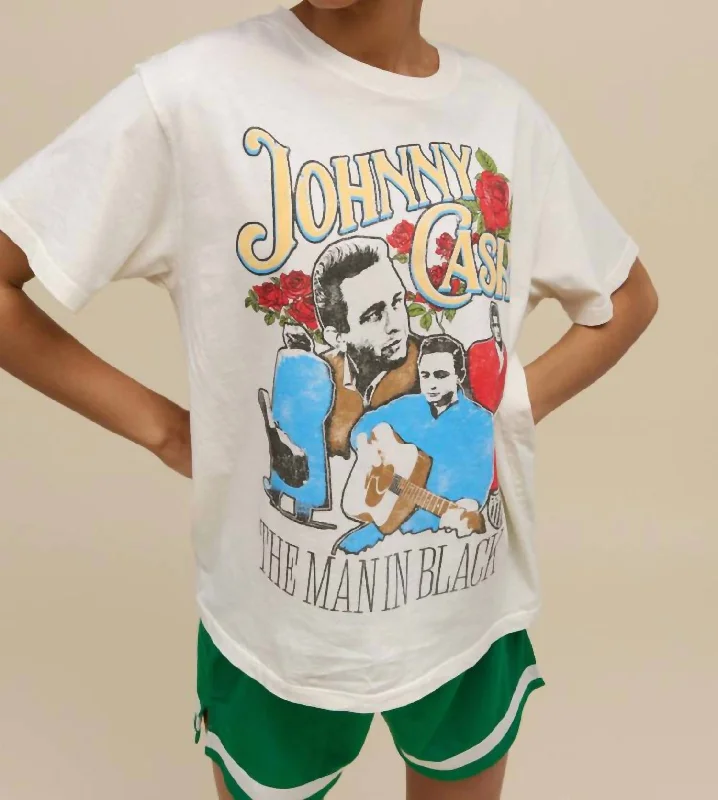 Johnny Cash A Man Comes Around Boyfriend Tee In Stone Vintage Cashmere Blend Cotton Blend Poly Blend