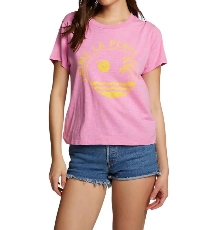 La Playa Tee In Bright Pink Cashmere Blend Cotton Blend Poly Blend