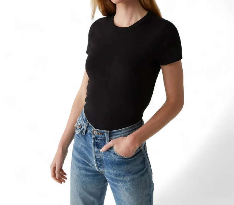 Lexy Tee In Black Solid Color Striped Floral