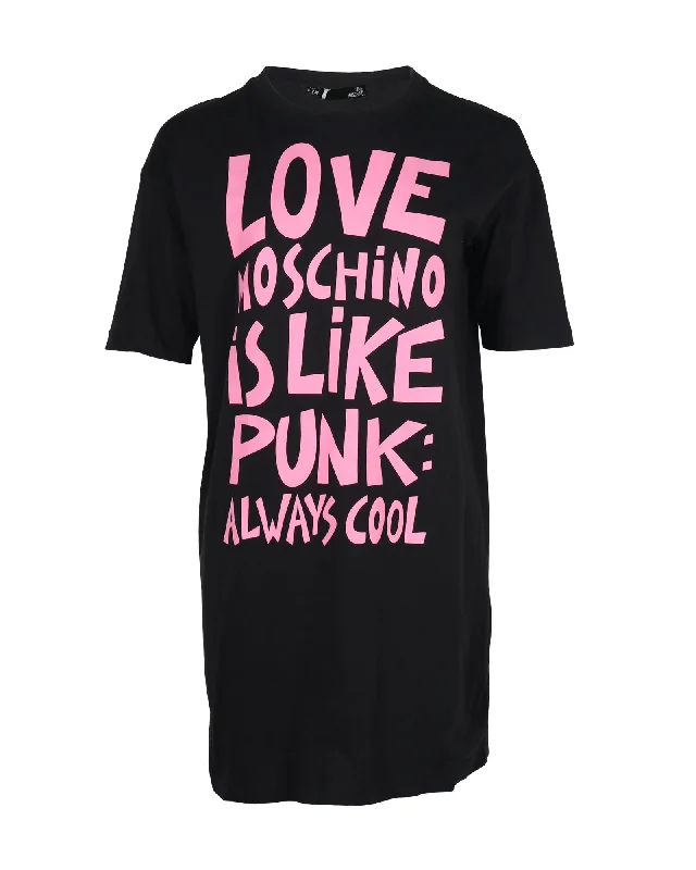 Love Moschino Graphic Slogan Print T-shirt Dress in Black Cotton Oversized T-Shirt Spandex breathable