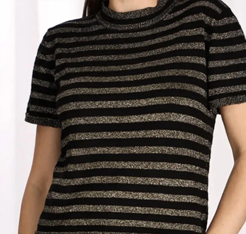 Lurex Stripe Tee In Black Chenille Brocade Lace