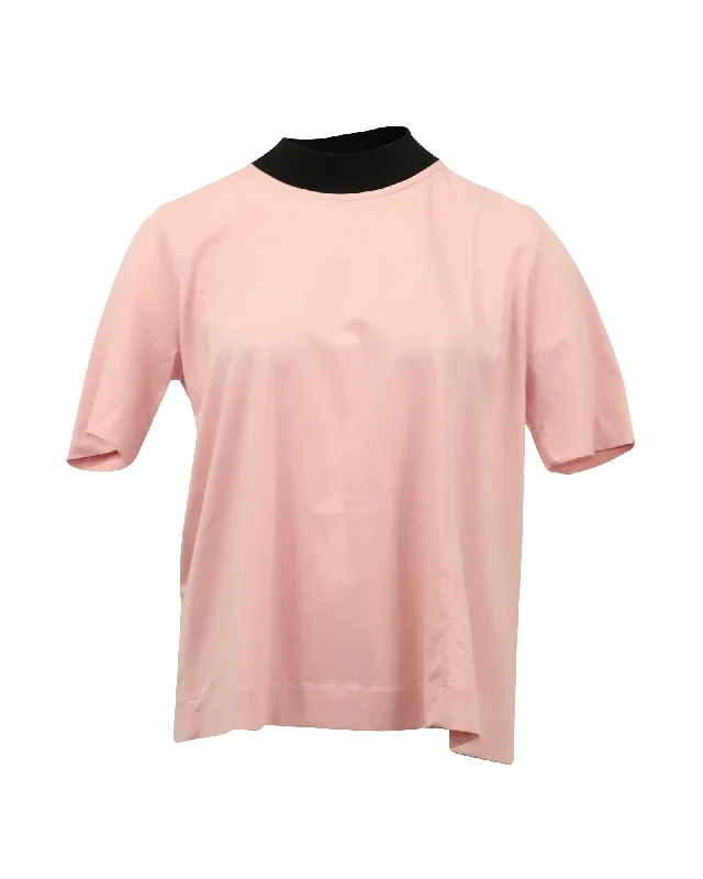 Marni Jersey T-Shirt With Black Rib Neck in Pink Cotton Front Pockets Side Pockets Patch Pockets