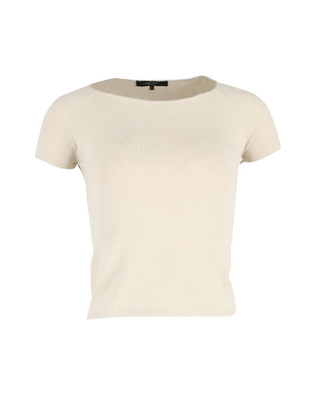 Max Mara Weekend Cap Sleeve T-shirt in Beige Cotton Wool Lace Blend Ribbed Blend Corduroy Blend