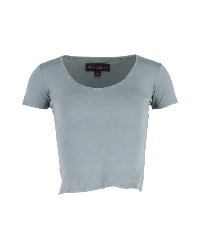 Mulberry Fitted T-shirt in Light Blue Cotton Hooded Caped Shawl Collar