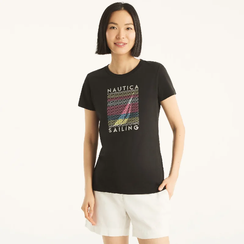 Nautica Womens Glitter J-Class Graphic T-Shirt Houndstooth Herringbone Solid