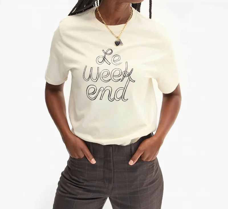 Original Tee In Cream W/ Navy Le Weekend Terry Blend Velvet Blend Canvas Blend