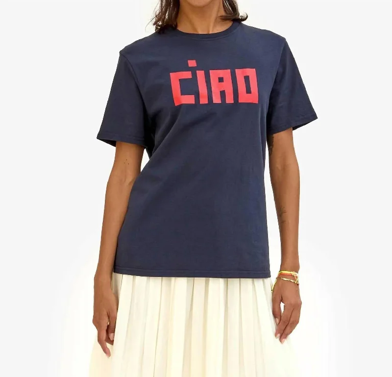 Original Tee In Navy With Bright Poppy Block Ciao Chenille Fabric Brocade Fabric Lace Fabric