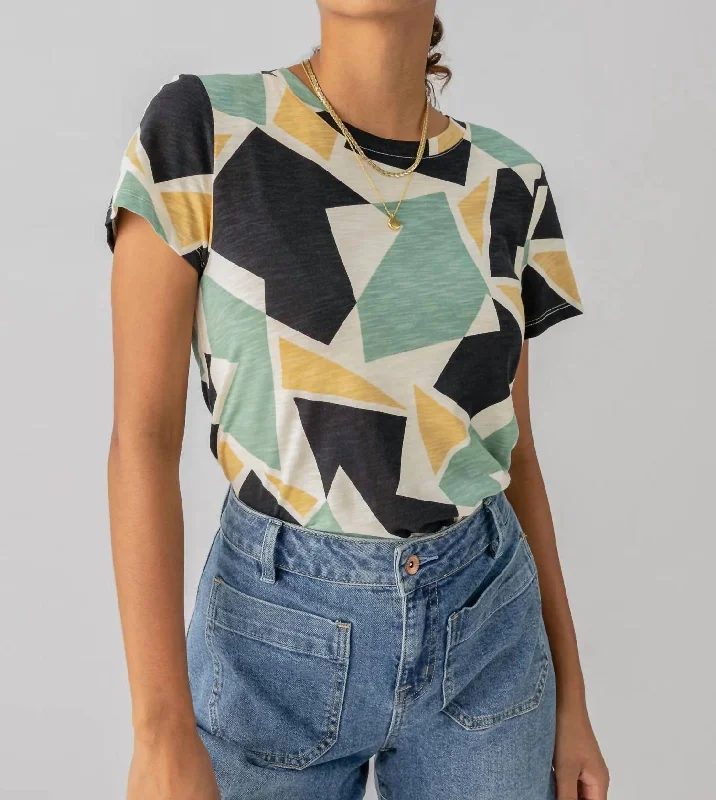 Perfect Tee In Kaleidoscope Denim Fabric Leather Fabric Suede Fabric