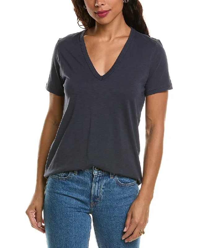 rag & bone V-Neck T-Shirt Beaded Sequined Faux Fur