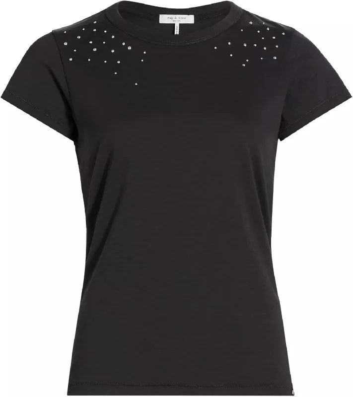 rag & bone Women's Ombre Stud Tee, Black Spandex Blend Rayon Blend Denim Blend
