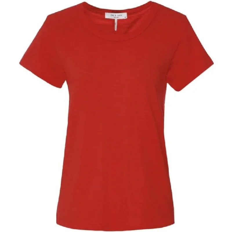 rag & bone Women's The Slub Crew Neck Tee, Red Fashionable Trendy Casual