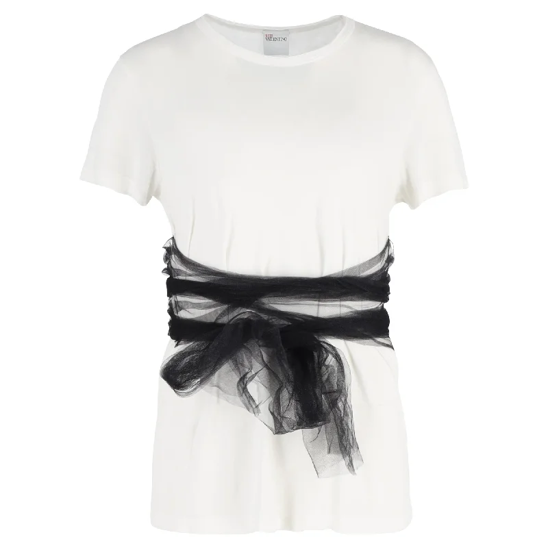 RED Valentino Wrapped T-Shirt in White Cotton Wool Fabric Cashmere Fabric Tweed Fabric