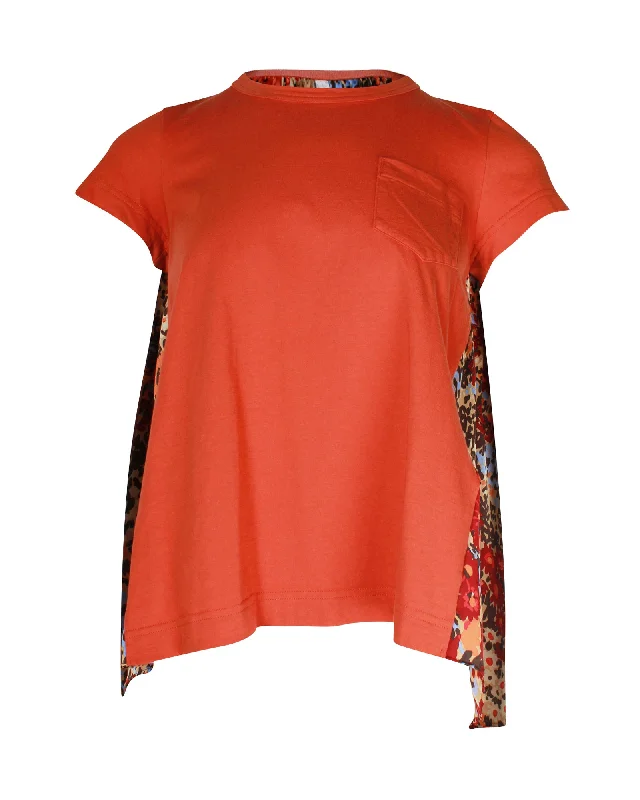 Sacai Printed Flared Back T-shirt in Orange Cotton Layered Multi-layer Single Layer