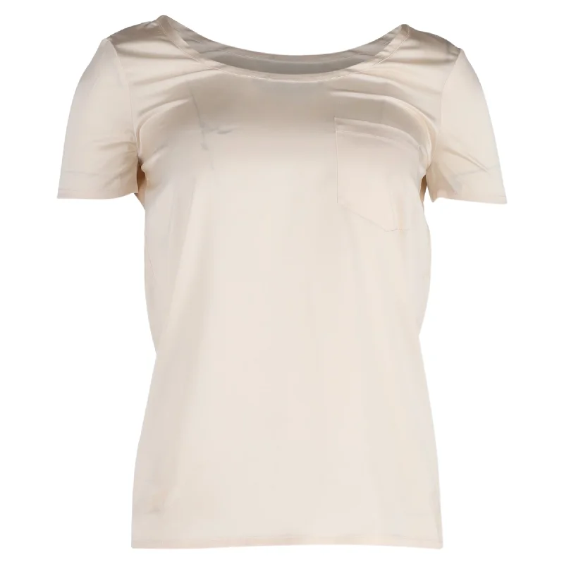 Saint Laurent T-shirt in Cream Silk Solid Print Embellished