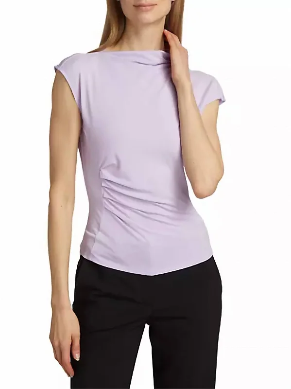 Sasha Ruched Tee In Lilac Print Jacquard Patchwork