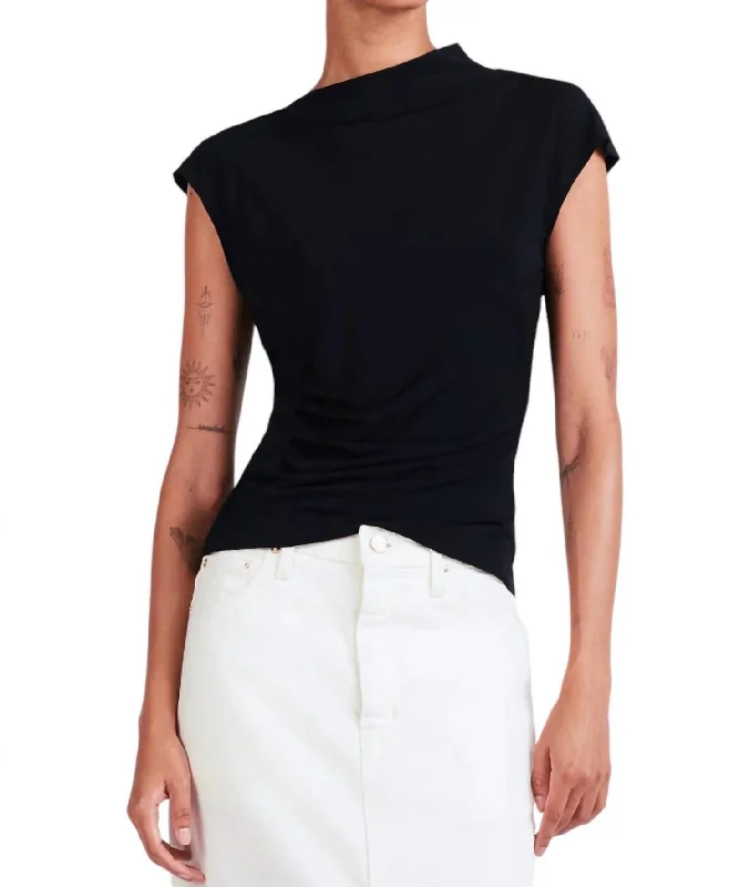 Sasha Ruched Tee In Midnight Striped Floral Plaid