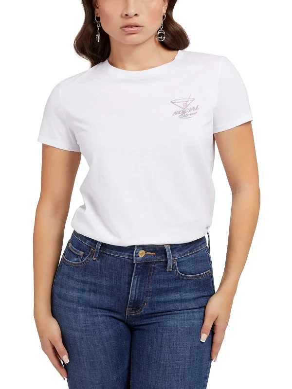 Social Hour Womens Organic Cotton Graphic T-Shirt Print Jacquard Patchwork