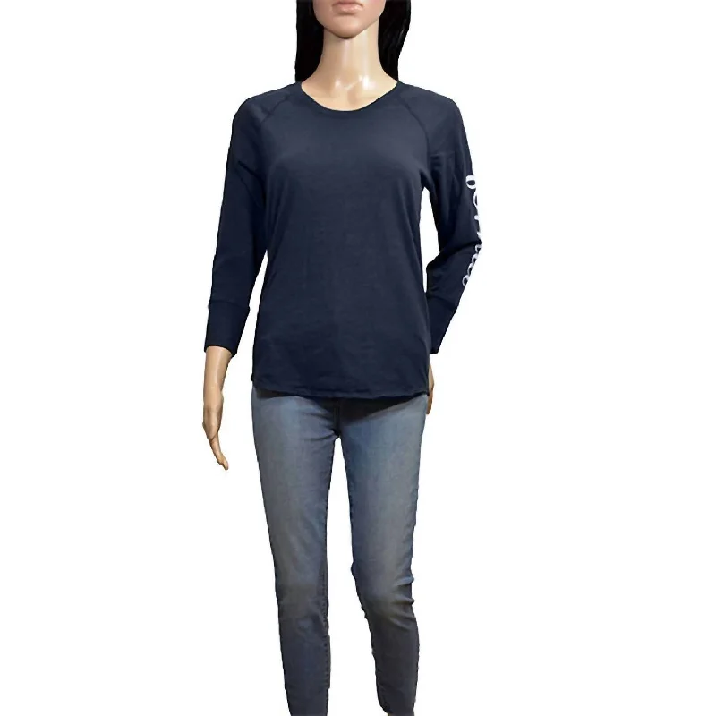Solid Teal Long Sleeve T-Shirt In Navy Handmade Hand-knitted Hand-woven