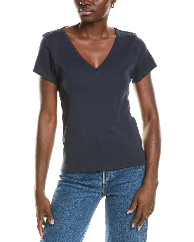 Splendid V-Neck T-Shirt Houndstooth Herringbone Solid
