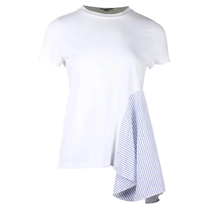 Stella McCartney Stripe Panel T-Shirt in White Cotton Anti-Shrink Durable Soft