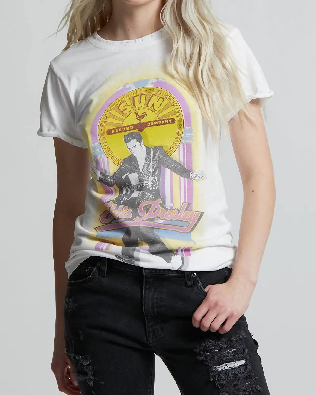 Sun Records Elvis Tee In White Zippered Front Buttoned Front Snap Front
