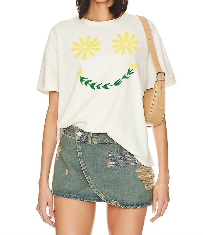 Sunshine Smiles Tee In Ivory Combo Silk Blend Satin Velvet
