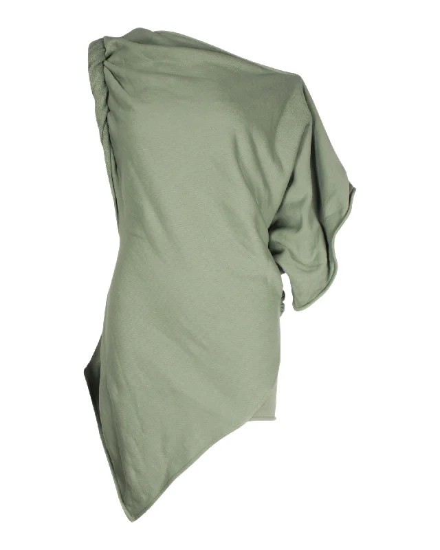 The Attico Asymmetric Logo-Embossed T-shirt in Green Cotton Embroidered Appliqued Beaded