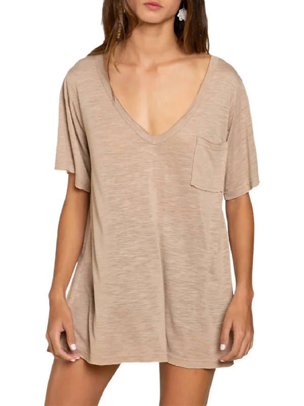 The Fav V- Neck Knit Tee In Latte Anti-Pilling Machine Wash Handmade