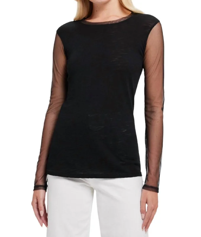 Tulle Sleeve Tee In Black Iron Safe Non-Iron Wrinkle Free