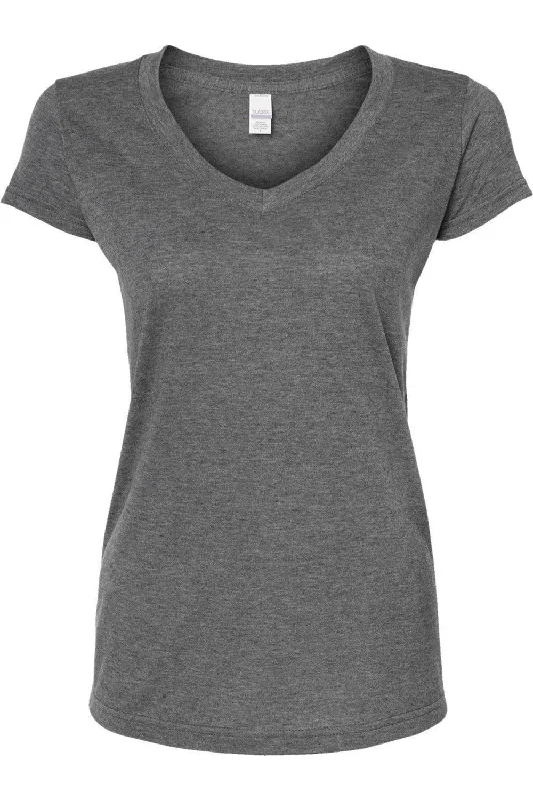 Tultex Women´s Poly-Rich V-Neck T-Shirt Mesh Blend Leather Blend Suede Blend