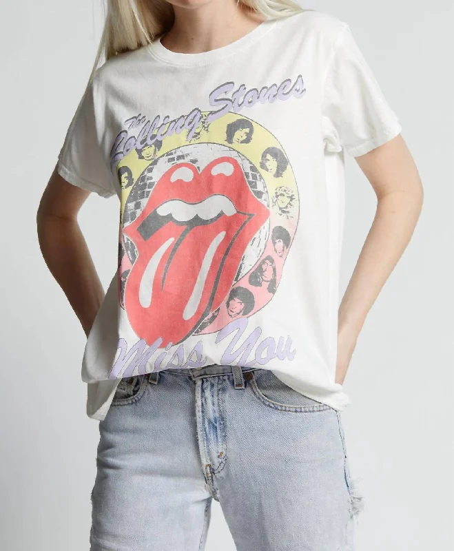 Unisex - Rolling Stones Miss You Tee In White Striped Floral Plaid