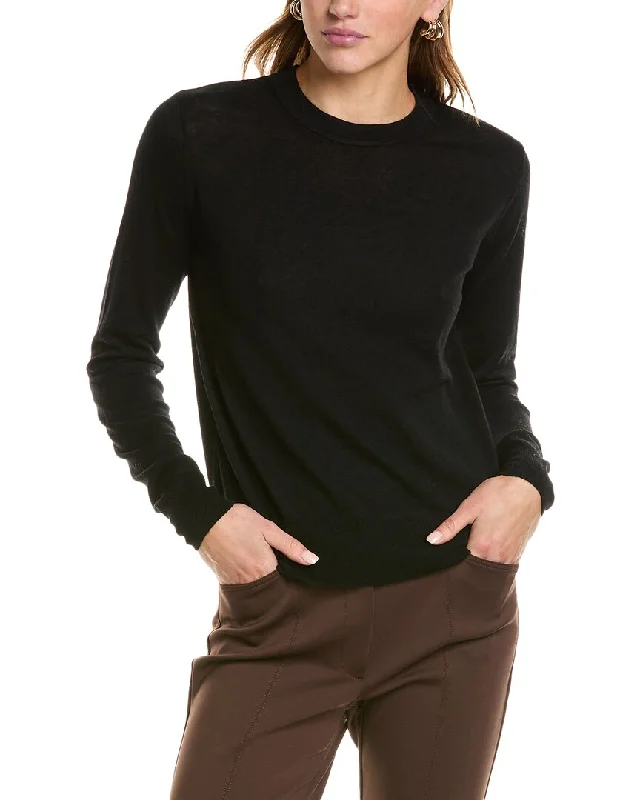Vince Overlay Crewneck Wool & Cashmere-Blend T-Shirt Beaded Sequined Faux Fur