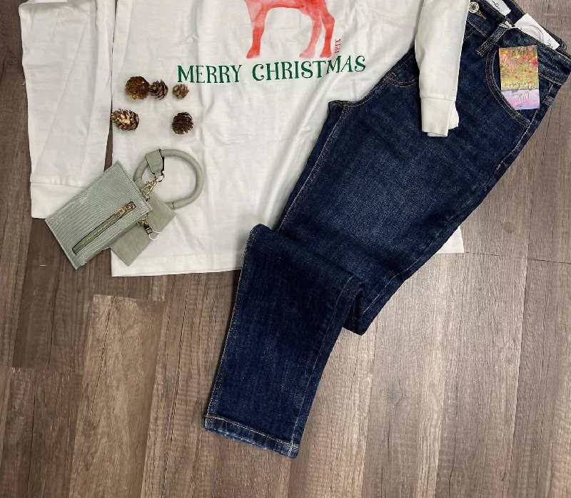 Watercolor Reindeer Tee In White Elasticated Padded Insulated