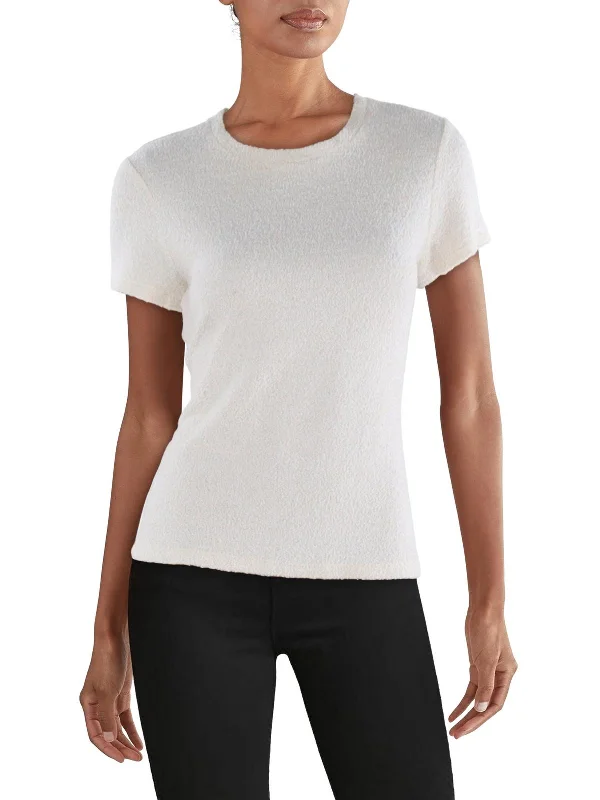 Womens Boucle Crewneck T-Shirt Handmade Hand-knitted Hand-woven