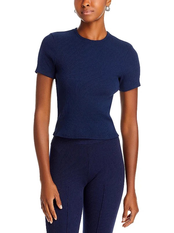 Womens Crewneck Cotton T-Shirt Notch Collar Peter Pan Collar Cowl Neck