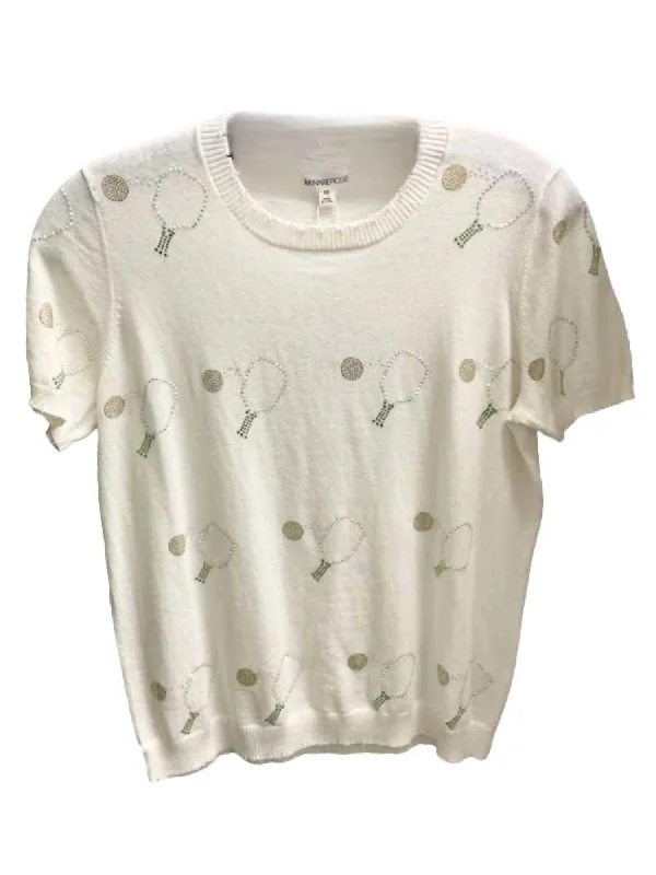 Women's Pickleball Frayed Edge Tee Top In White Welt Pockets Slit Pockets Flap Pockets