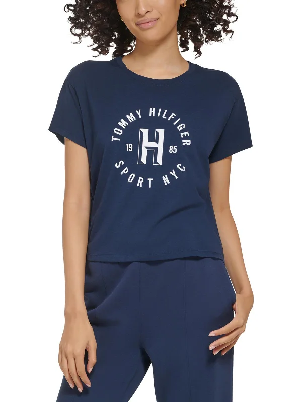 Womens Short Sleeve Logo Graphic T-Shirt Hooded Caped Shawl Collar