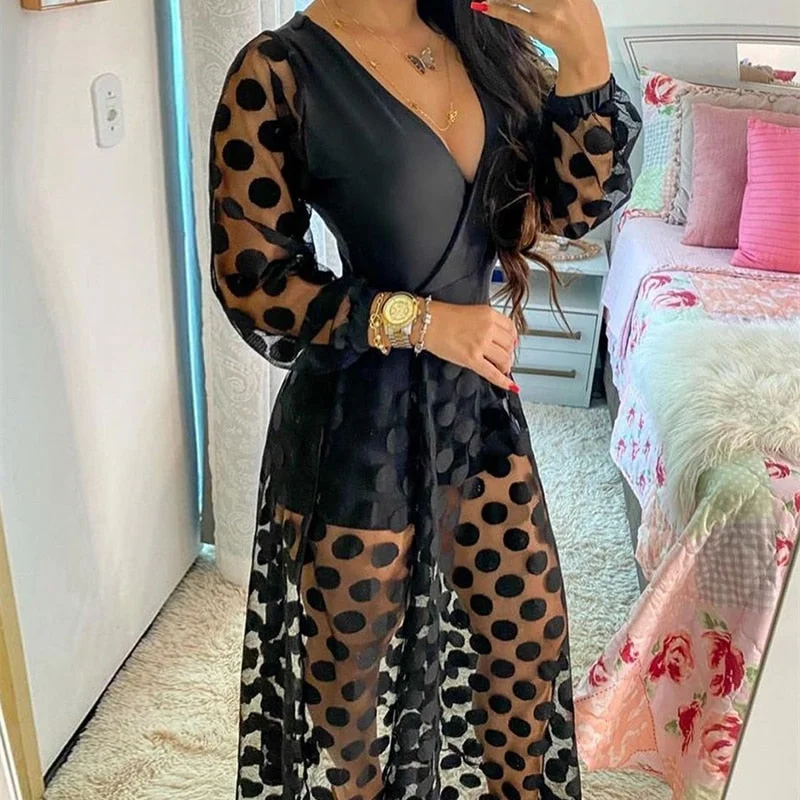 Women's Clothing Spring Polkadot Print Wrap Long Sleeve Maxi Dress See Through Party Wedding Formal Elegant Boho V Neck Comfortable T-Shirt Maxi Dress Women's Clothing Spring Polkadot Print Wrap Long Sleeve Maxi Dress See Through Party Wedding Formal Elegant Boho V Neck Comfortable T-Shirt Maxi Dress