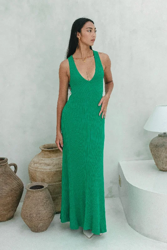 Amelia Green V-Neck Knit Maxi Dress Classic Tulle Maxi Dress
