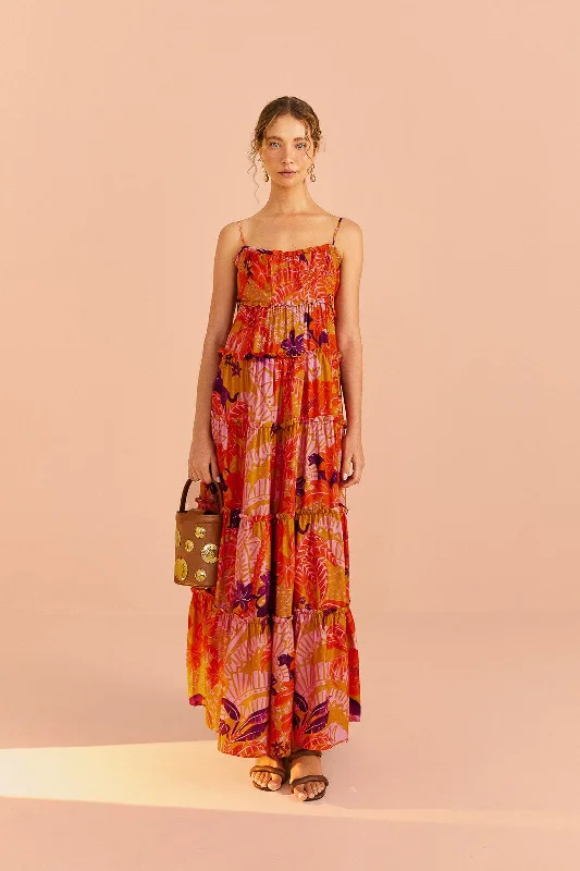 Beige Jungle Panther Lenzing™ Ecovero™ Viscose Maxi Dress Trendy Maxi Dress with Belt