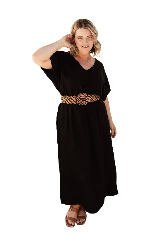 Black Maxi Dress Cozy Open-Back Maxi Dress