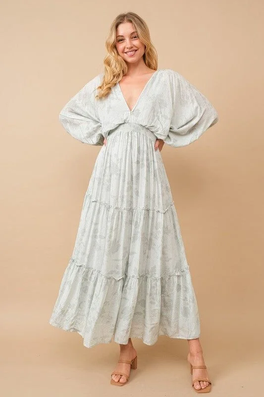 Blue B Jacquard Floral Dolman Maxi Dress Cozy Wrap Maxi Dress