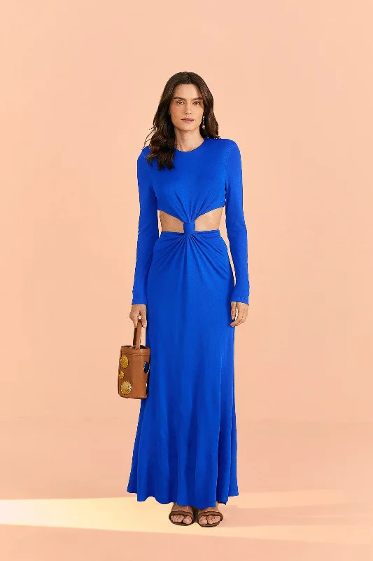 Blue Knot Cut Out Maxi Dress Stylish Button-Up Maxi Dress