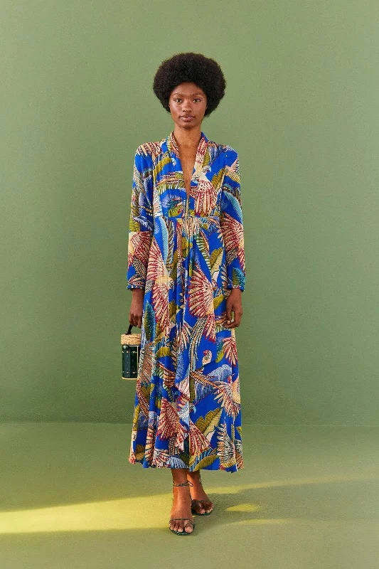 Blue Macaw Flight Maxi Dress Fashionable Printed Maxi Dress