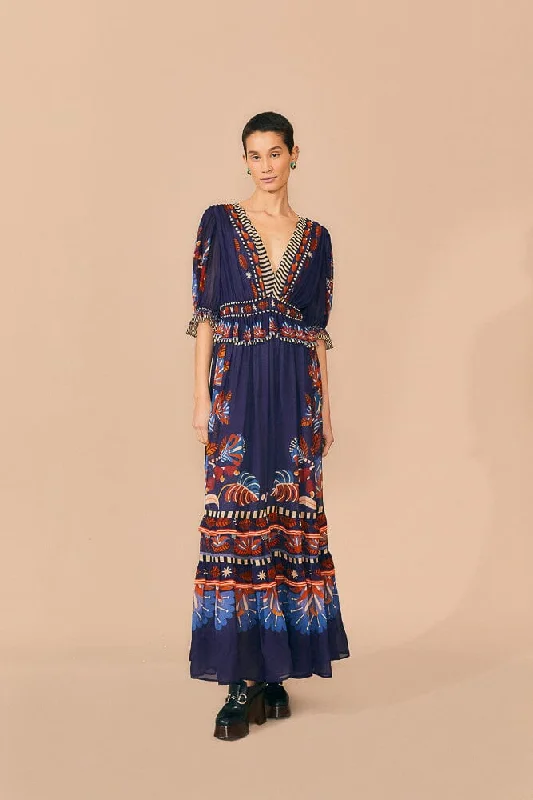 Blue Nature Beauty Short Sleeve Maxi Dress Stylish One-Shoulder Maxi Dress